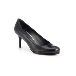 Classic Stuart Weitzman High Heels Black Leather  Closed Toe Platform Pumps